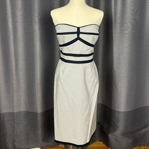NWT Abaete Strapless Gray and White Striped Dress with Black Trim 12
